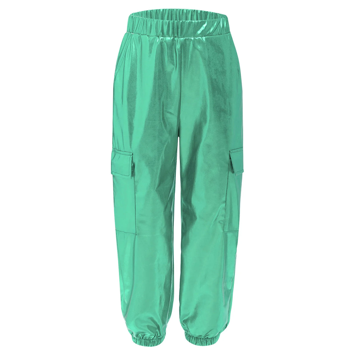 Kids Boys Girls Metallic Shiny Cargo Pants Fashion Children Holographic Trousers Teens Hip-Hop Pants Street Jazz Dance Costume