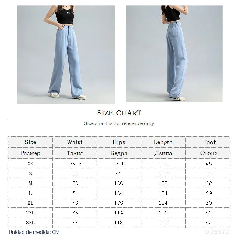 Summer Thin Soft Women's Jeans Natural Lyocell Fabric Baggy Wide Leg Denim Pants Streetwear Loose Casual Female Clothing XS-3XL