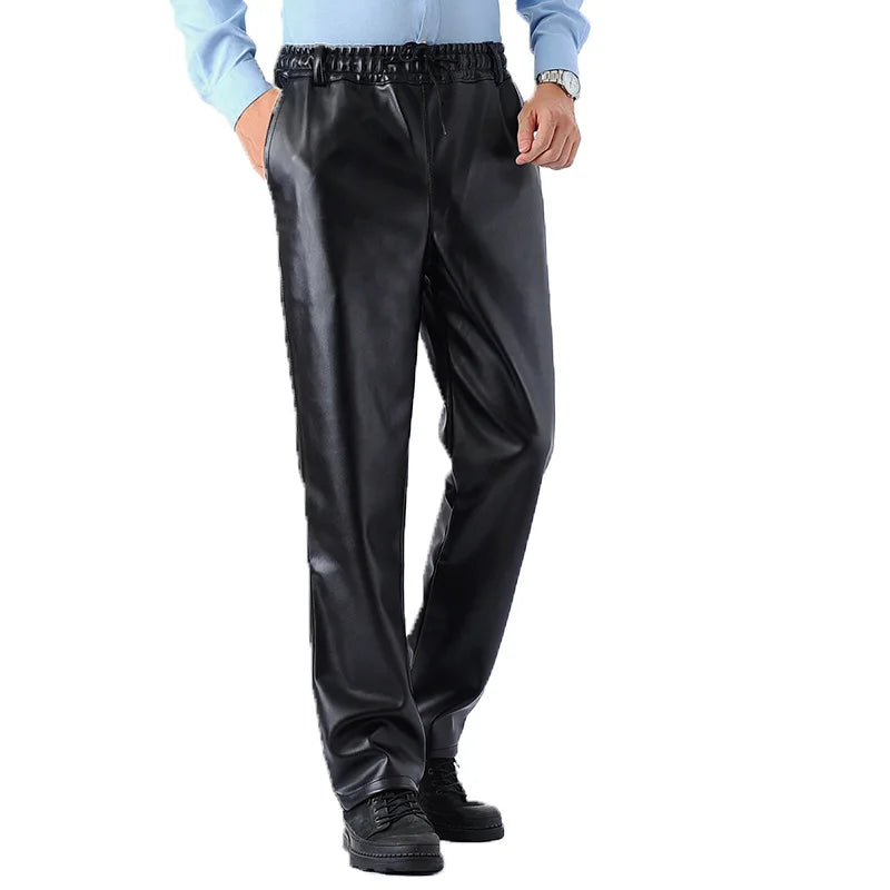 New Men's Loose Casual Leather Pants Fashion Water-poor Motorcycle PU Leather Pants Spring Autumn Simple Versatile Male Trousers