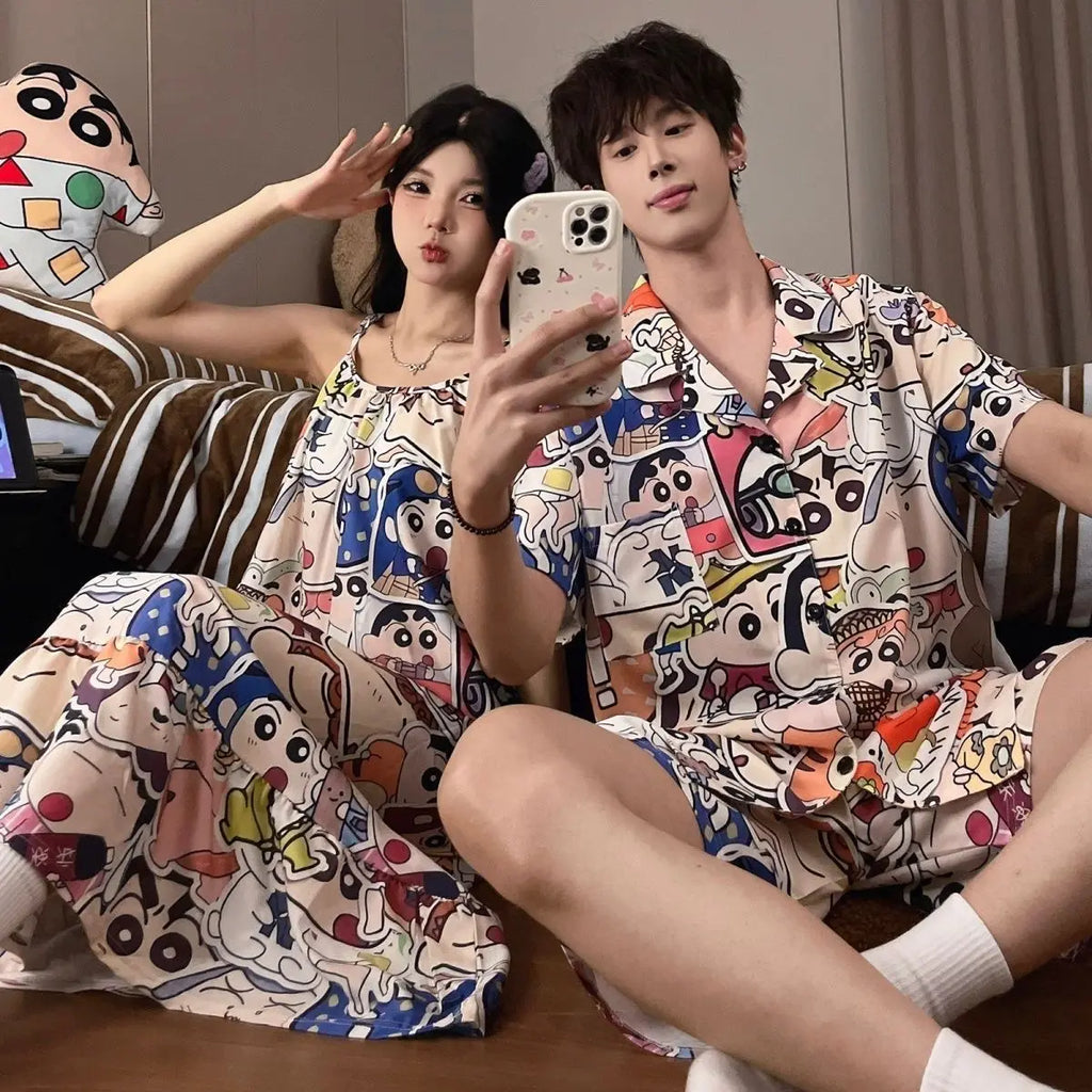 Pajamas Cute Cartoon Originality Printing Lovers Pajamas Summer Loose Comfort Thin Style Household Clothes Suit