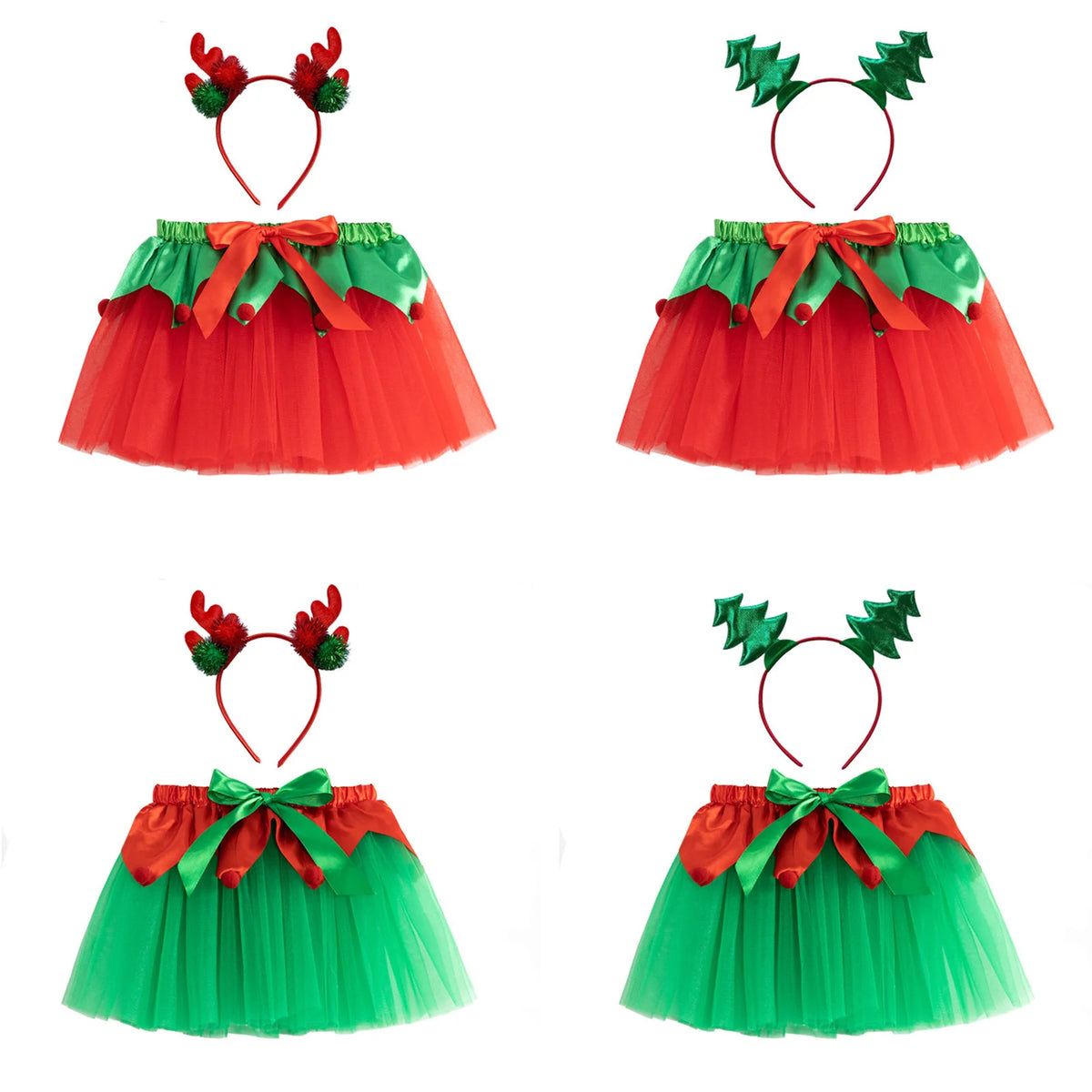Kids Christmas Costume Dress and Headgear Cosplay Outfits for Children Girls Stage Party Mesh Tutu Skirt Dancewear Clothes