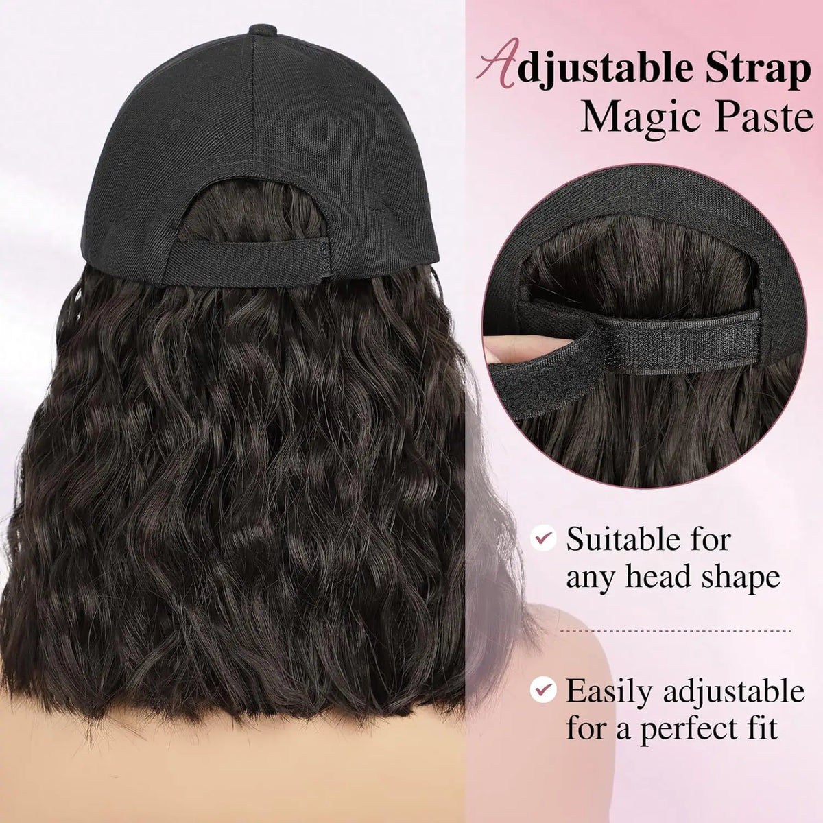 Hat Wig for Women Wig Cap with Curly Hair Extensions Hat with Hair Wave Adjustable Baseball Cap Wigs Synthetic Hat Wig