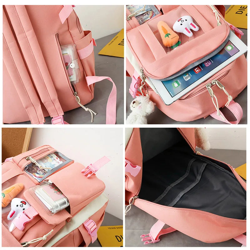 4 Pcs Sets Children's School Backpack Kawaii Women's Backpack Bookbag School Bags for Teens Girls mochilas para niñas 가방 рюкзак