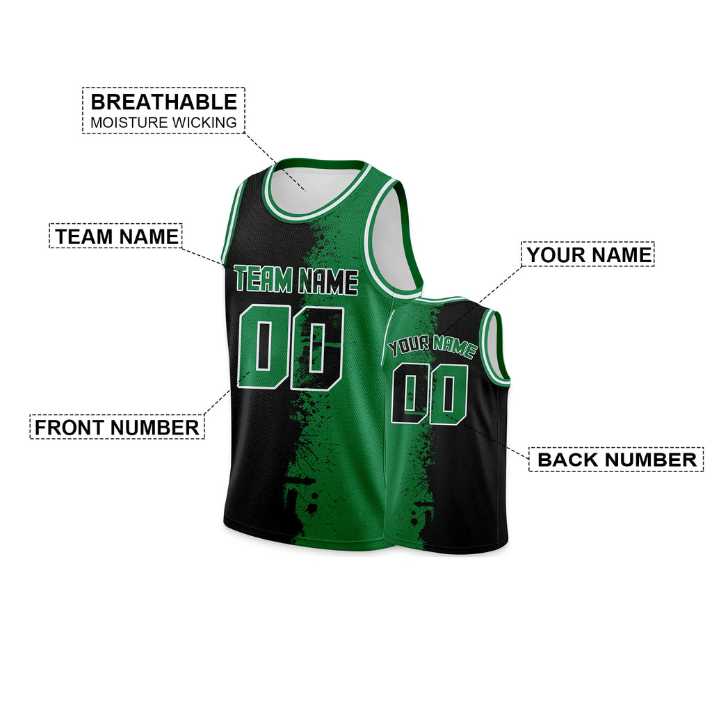 Custom Basketball Jersey Green Black Personanlized Printed Team Name Number Logo Basketball Shirt for Youth Men Women
