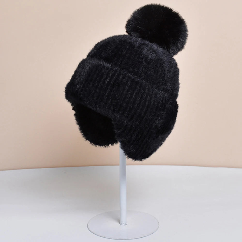 HT4280 Autumn Winter Hats for Women Thick Warm Knitted Hat Ladies Solid Beanies Russian Hats Female Ski Earflap Cap Beanie Hat