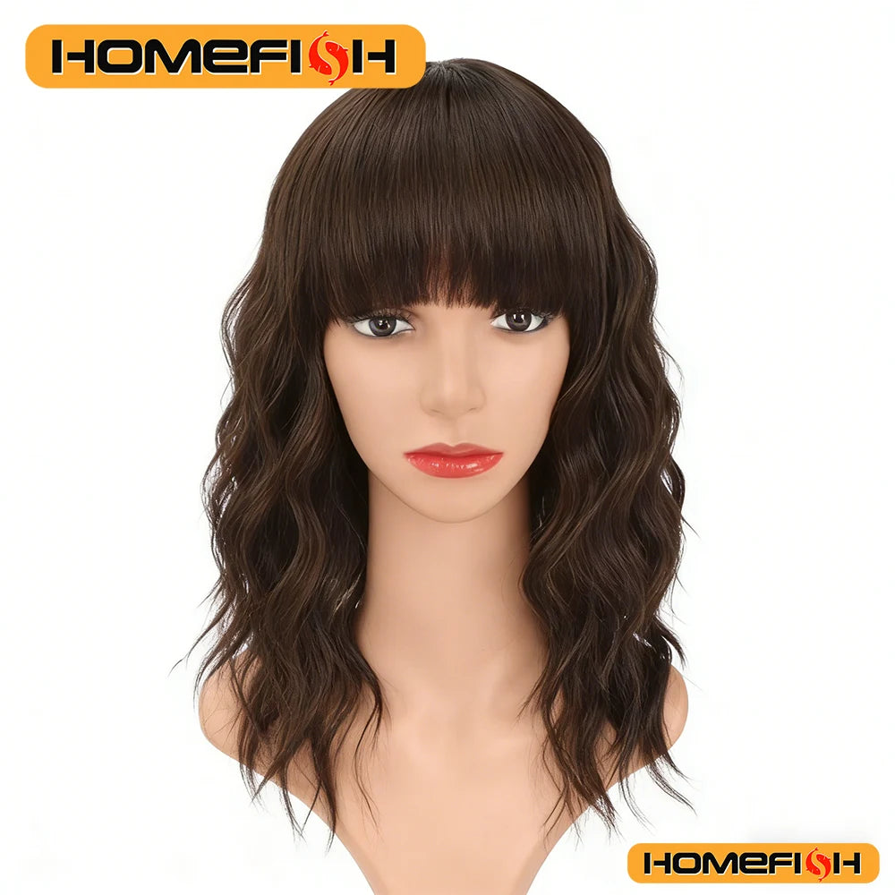 Synthetic Curls with Bangs – Versatile Daily Hairstyle for Women, Easy Wear Wig