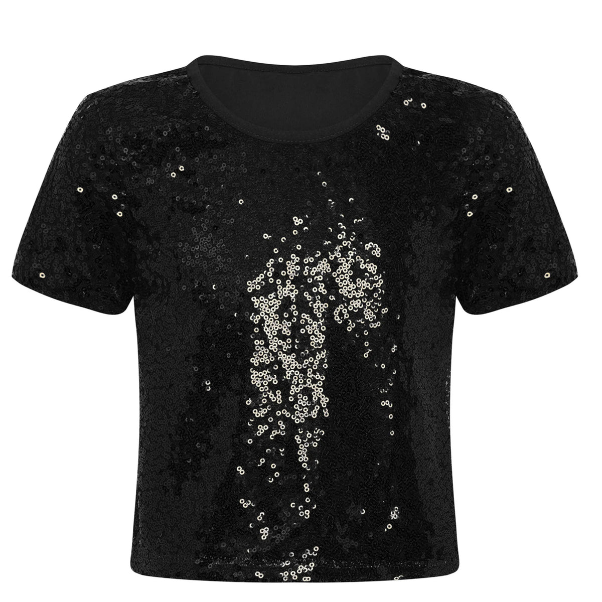 Children T-shirts Short Sleeve T-shirt Sparkling Sequins Tops Streetwear Girls Boy Jazz Dance Costume Kids Performance Clothes