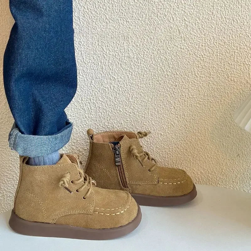 Kids Ankle Boots Retro British Style Children Short Boots Side Zip 2026 Autumn New Boys Girls Leather Boots Versatile Soft Sole