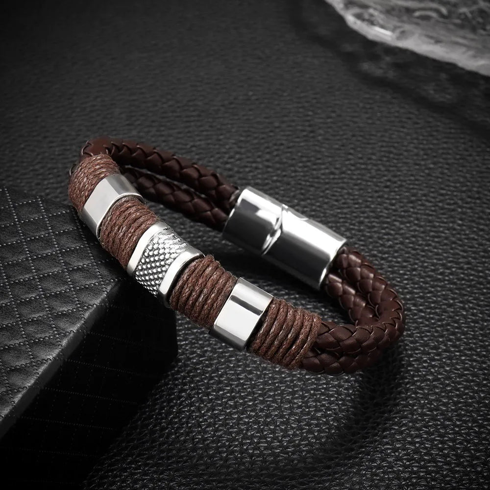 New Leather woven metal bracelets for men and women personality handmade jewelry fashion accessories men's jewelry gifts
