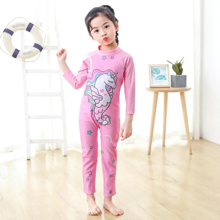 Kids Cartoon Swimwear 3-11 Years Long Sleeve UV Protection Rash Guard for Boys Girls
