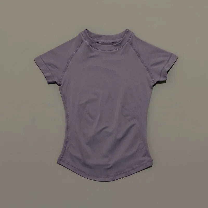 Women Sports T-Shirt Round Neck Short Sleeve Breathable Stretchy Tops Gym Fitness Yoga Running Workout Casual Athletic Shirts