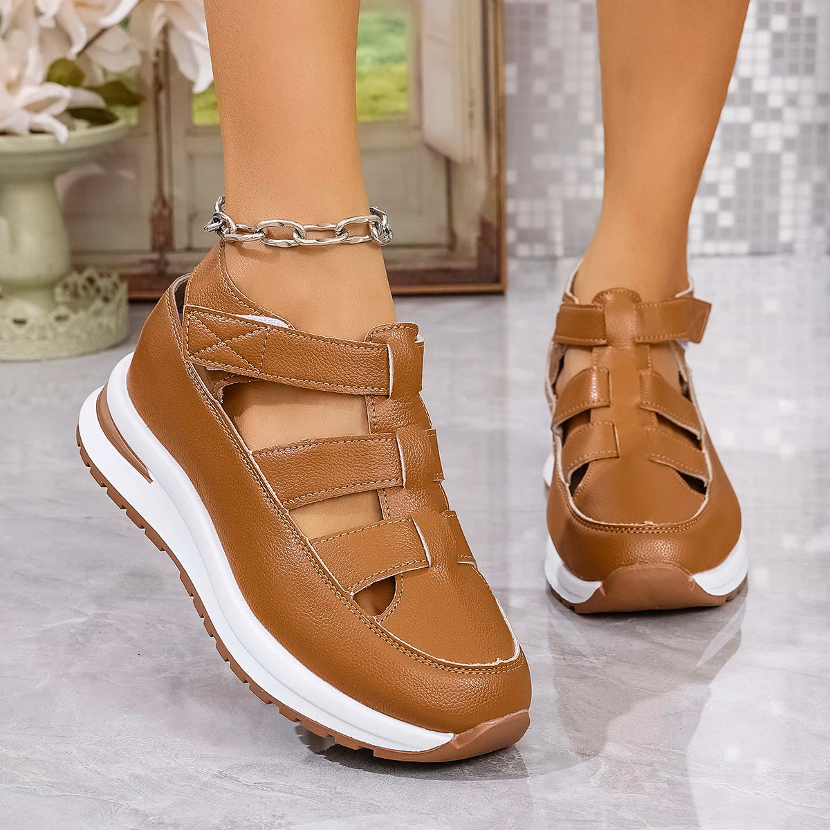 Women's Sandals Summer Shoes Platform Wedge High-heeled Gladiator Comfortable Casual New in Luxury White Round Toe on Offer