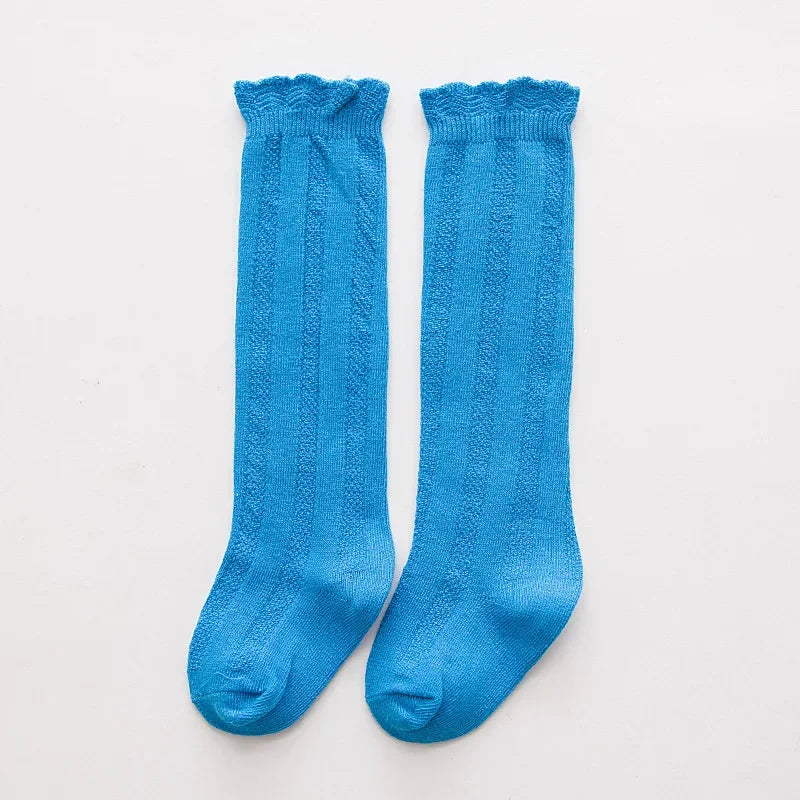 New Spring Autumn Baby Girls Cotton Knee High Socks Kids Girl Long Socks Toddler Double Needle Socks