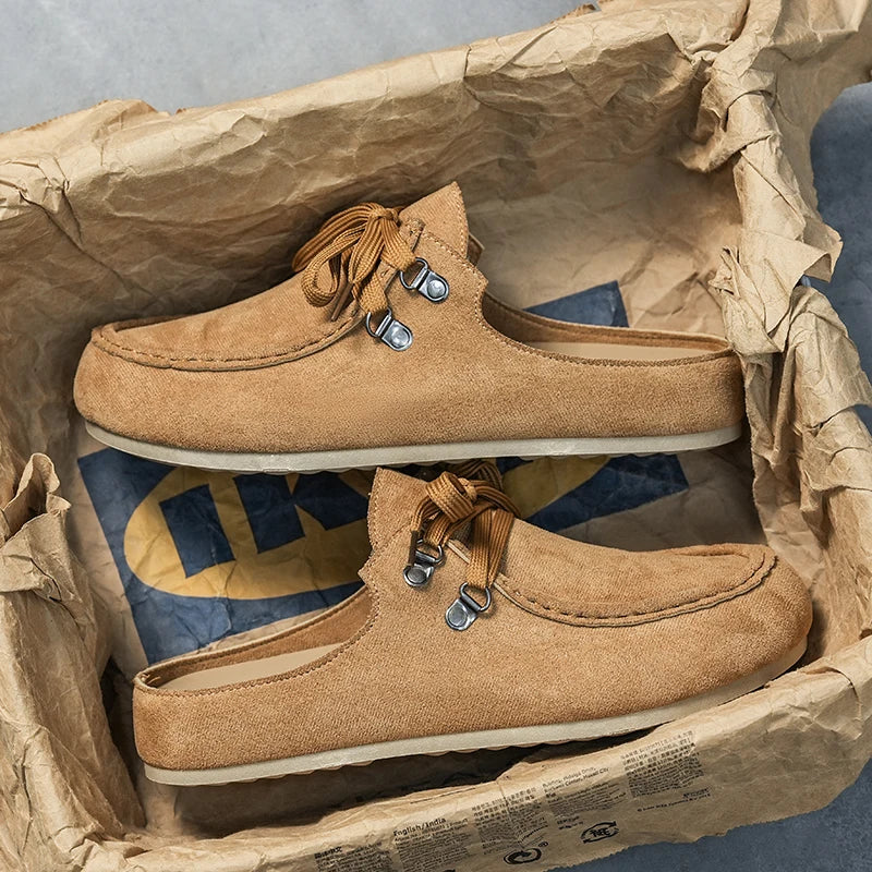 2026 Men Exclusive Loafers British Retro Mule Shoes Flat Sole Comfortable Non Slip Vulcanized Shoes Street Casual Walking Shoes