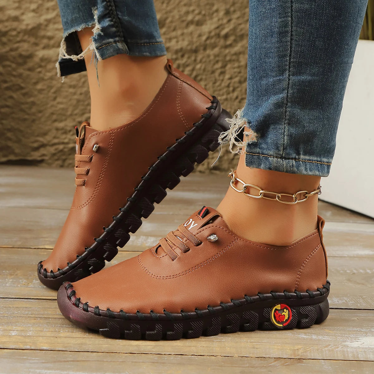 Sneakers Women Shoes Loafers Lace Up Leather Flat New Spring 2025 Casual Comfortable Mom Shoes Mujer Zapatos Chaussure Femme