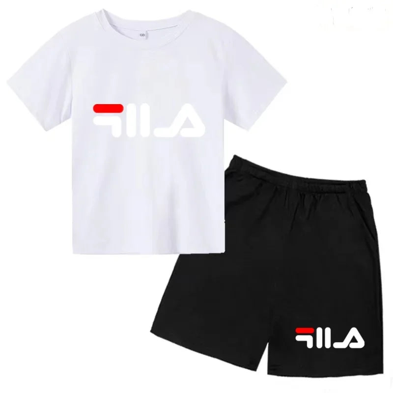 Summer Kids Letter Print 2PCS Outfits Casual Short Sleeve T-Shirt & Shorts Set Sports Tracksuit for Boys Girls 3-12Y