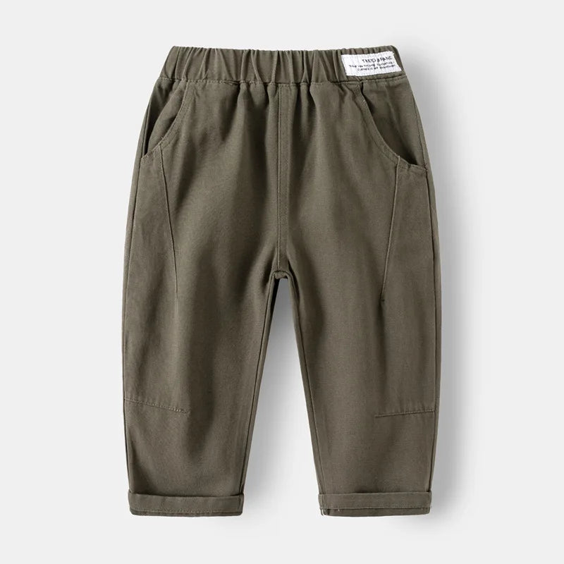 2026 Spring Autumn Kids Pants Boys Clothing Cotton White Khaki Pocket Pants Toddler Korean Trousers Children Loose Baby Pants