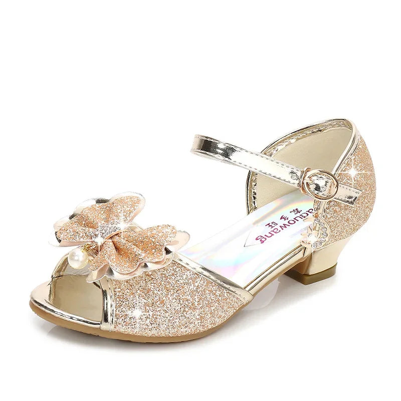Girls Princess Shoes Summer Children High Heels Open-toe Party Wedding Toddlers Sandals Kids Causal Sequins Mary Jane Shoes