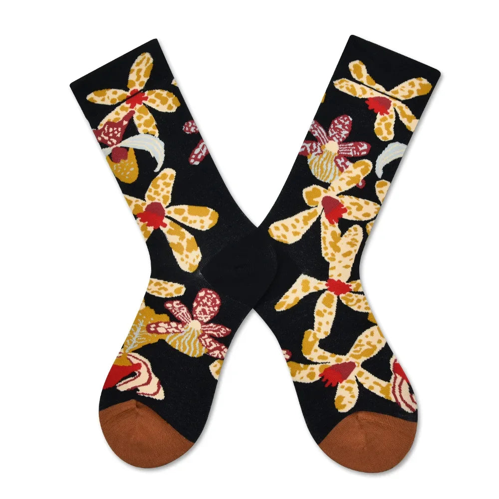 Trendy and Personalized Men Socks Hip Hop Oil Painting Abstract Sock Mouth Letter Embroidery Autumn Mid Tube Socks Women носки