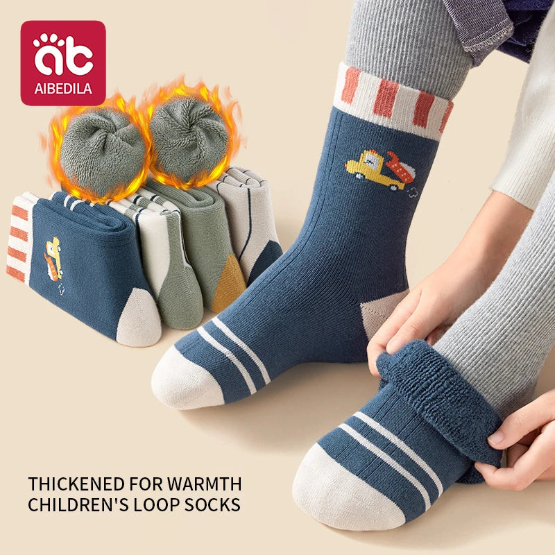 5 Pairs Baby Children's Socks Cartoon Winter Warm Animal Kids Sock Cute Boy Toddler Thickening Socks 1-12 Years