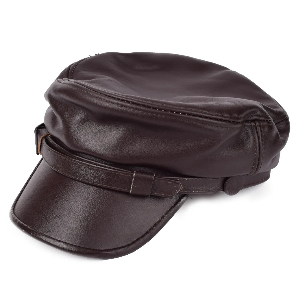 Motorcycle Hat for Women and Men Military Caps Real Leather Studentsr Hats Flat Female Adjustable Autumn Winter Captain Berets