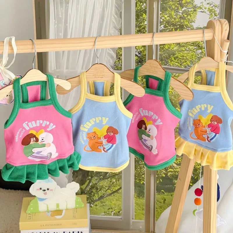 Cute Summer Pet Dog Clothes Camisole Vest Thin For Small Dog Cat Dress Printed Cute Comfortable Couple Clothing Puppy Clothes