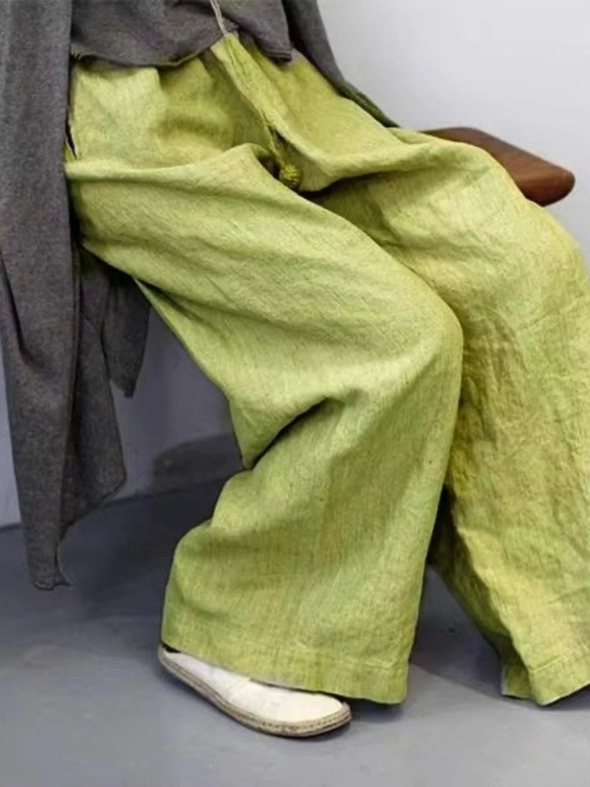 New Season Cotton Linen Dyed Pants Women's Artistic Casual Loose Yoga Wide Leg Pants High Waist Straight Cut Commute Sle