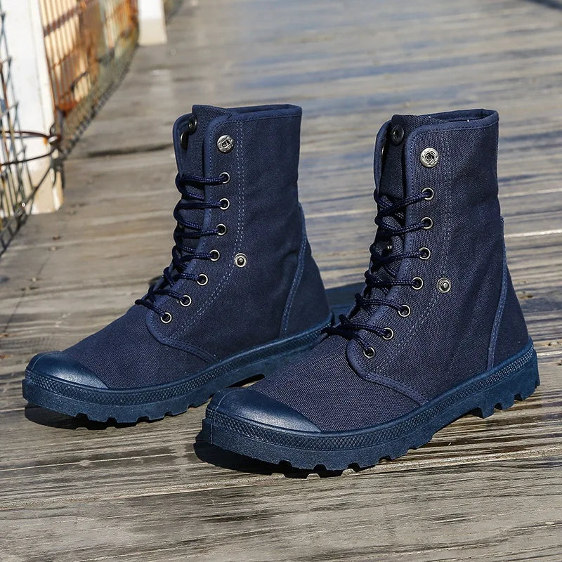 Canvas Boots Men Boots High Top Shoes for Men 2025 New Trend Platform Cuff Shoes Men Casual Ankle Boots Military Bota Masculina