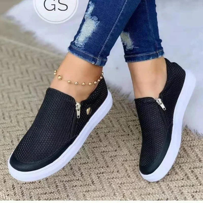 Sneakers Women 2025 New Flat Shoes Slip-on Casual Sports Shoes Platform Sneakers Zipper Temperament Walking Shoes for Women