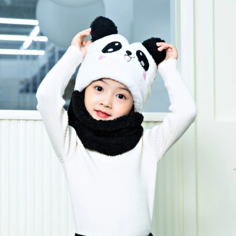 Cartoon Hat for Girls Boys Scarf Thicken Cap Winter Hat for Kids Newborn Baby Stuff Children Hat Plus Fleece Kids Caps 1-18Years