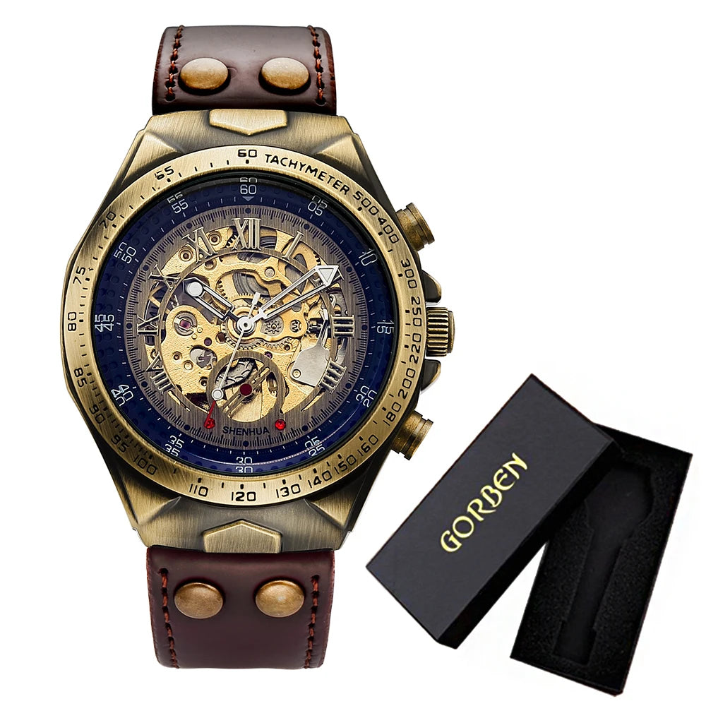 Wrist Watch For Men Waterproof Automatic Mechanical Watch Men's watch Retro montre homme with Genuine Leather relogio masculino