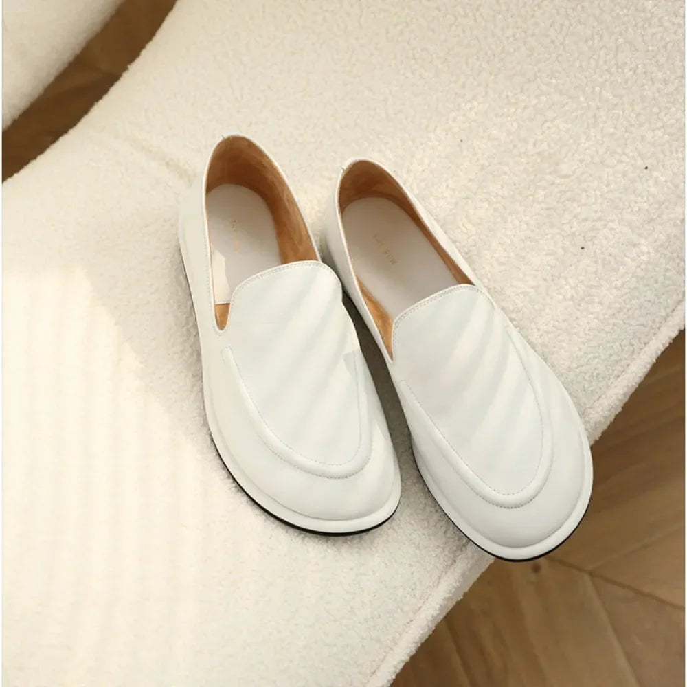 Loafers Women Flat Shoes 2026 New Spring Round Toe One Foot Slip-on Shoes Women Genuine Leather Soft Flats Shoes Women zapatos