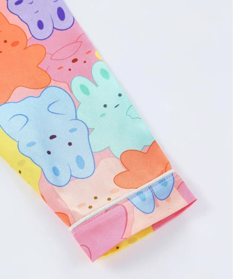 Girls Pajama Set Air-Condition 2pcs Outfit Children Casual Home Clothes Kids Cartoon Rainbow Rabbit Print Nightgown