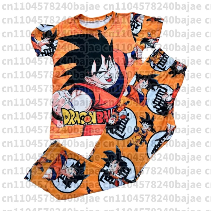 Pajama Set Son Goku Kiki Cartoon Matching Family Outfits Boys Girls Short Sleeve & Wide-Leg Pants Summer Quick-dry Comfy