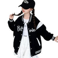Children's Jackets 2025 Spring Girls Black Baseball Coat New Kids Letters Sports Cardigan Autumn Fashion Outerwear Clothing