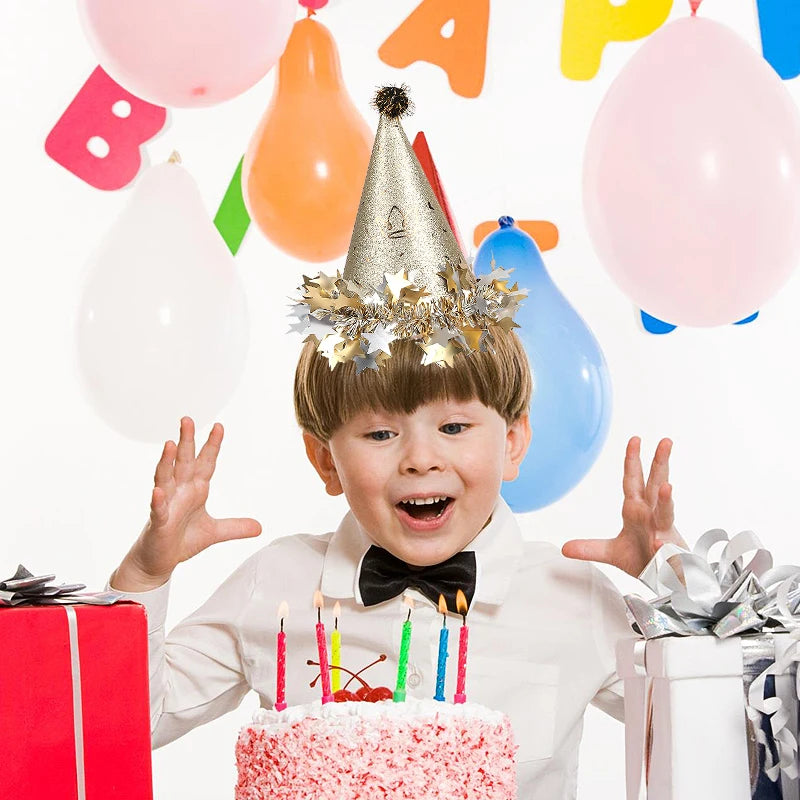 Kids Birthday Party Hat Paper Crown Caps for 1st Boy Girl Birthday Party Decoration Supplies Photo Props Gold Silver Pink