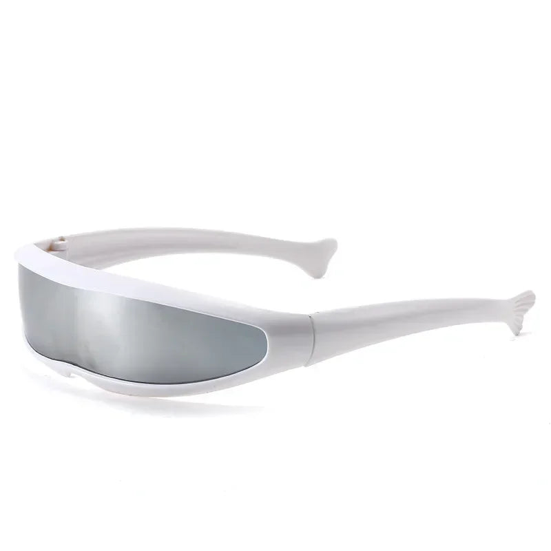 Conjoined Lens Sunglasses Men Women Fishtail Design X Laser Dolphins Mirror Glasses Windproof Goggles Space Robots Eyewear UV400