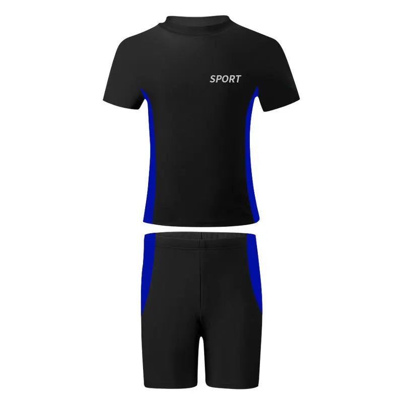 Children's Summer New Swimsuit Boys Middle And Big Kids Split Training Swimsuit Boys Swim Trunks New Quick-Drying Set Of Two