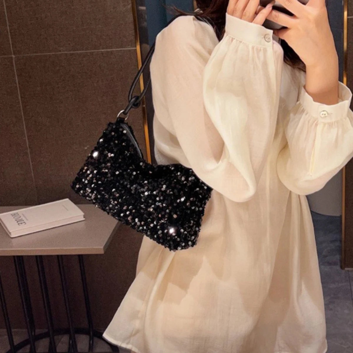 Black Spice Glitter Underarm Bag Casual Chic Design Crossbody Shoulder Bag One Outfit