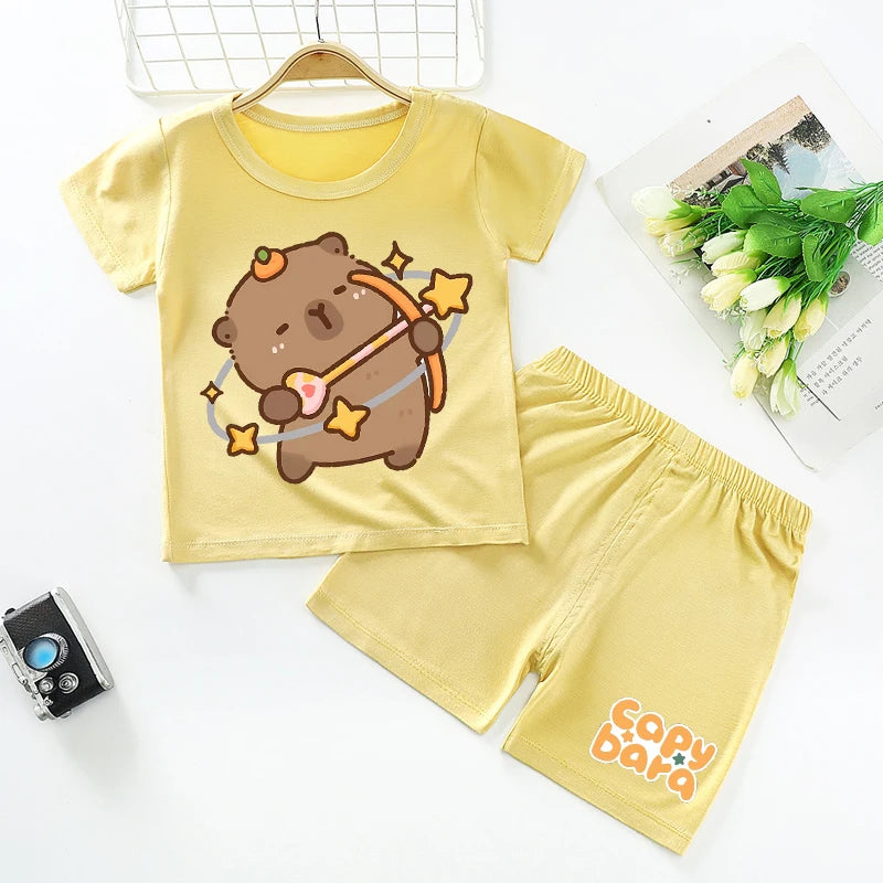Capybara Kids Pajamas Shorts Set Summer New Capibara Home Clothes Boys Girls Anime Nightwear Pants Children Short Sleeve Gift