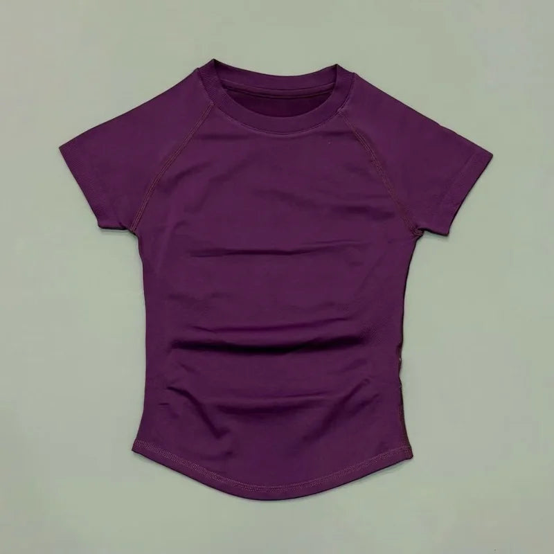 Women Sports T-Shirt Round Neck Short Sleeve Breathable Stretchy Tops Gym Fitness Yoga Running Workout Casual Athletic Shirts