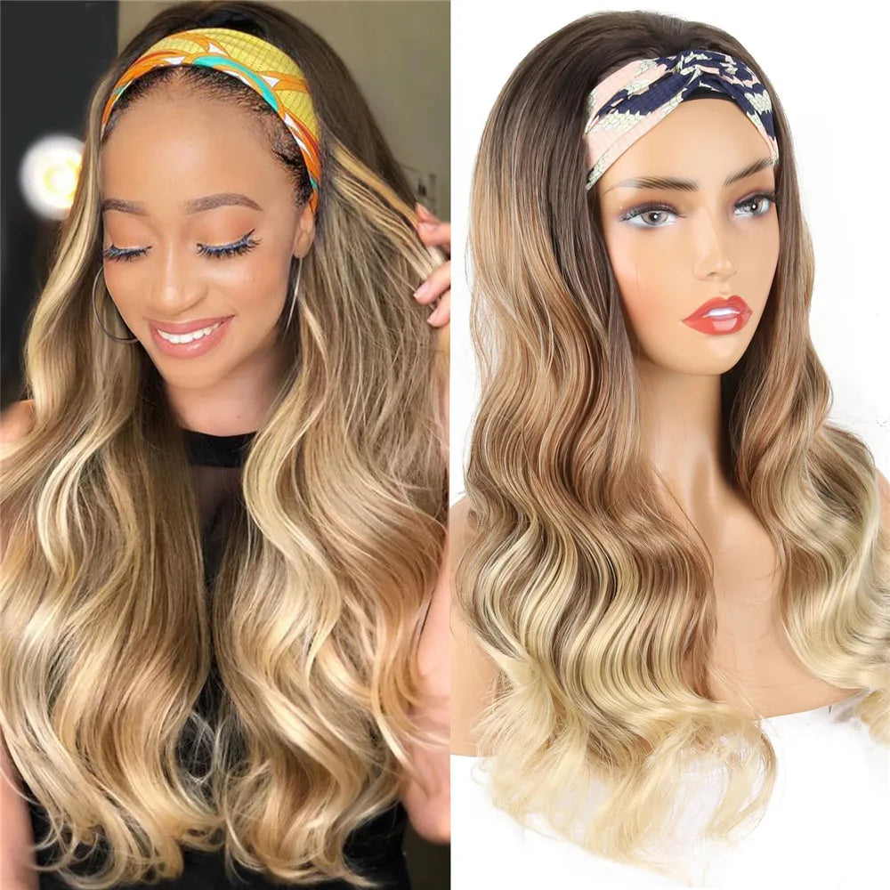 Synthetic Hair Body Wave Headband Wig Women WineRed Black Blonde Wigs For Women Natural Woman Wigs Daily Party Women's Wigs