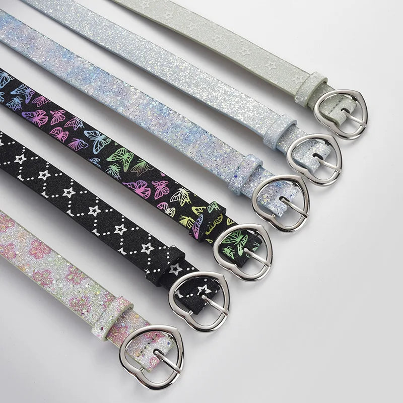 Children Faux Leather Belt Cute Heart Buckle Waist Belts Kids Shiny Waistband For Jeans Pants Dress Decorate New Fashion