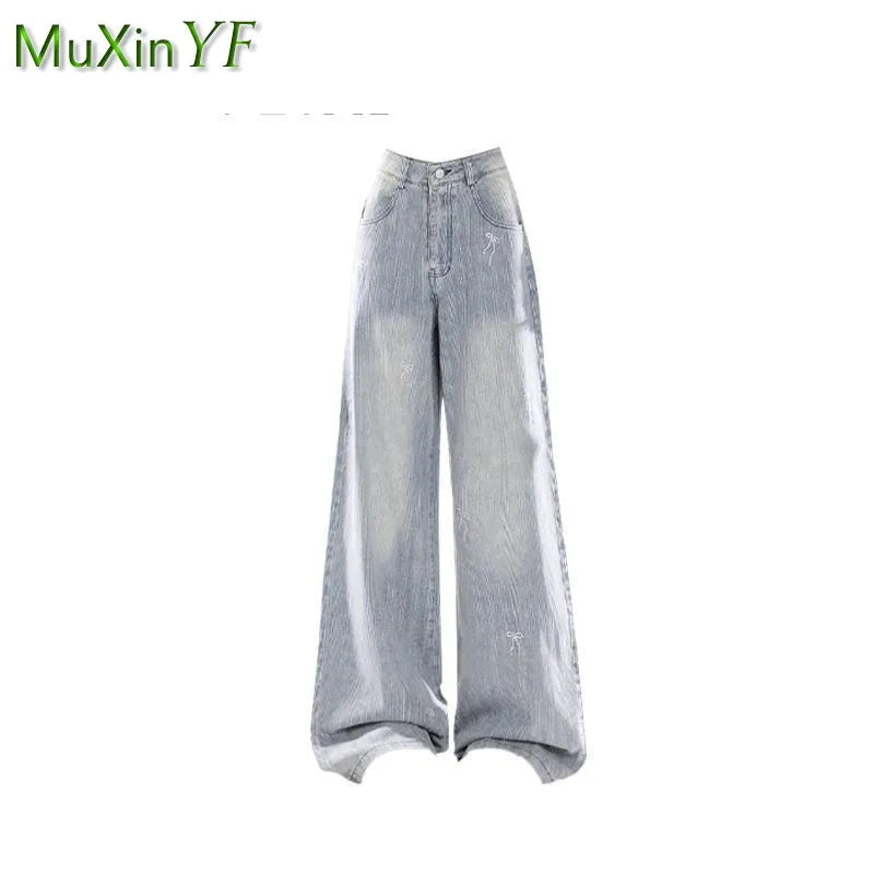 2026 Summer New Korean Elegant Denim Pants Matching Set Women's Fashion Sunscreen Shirt+Strap+Loose Wide Leg Jeans 3-Piece Suit