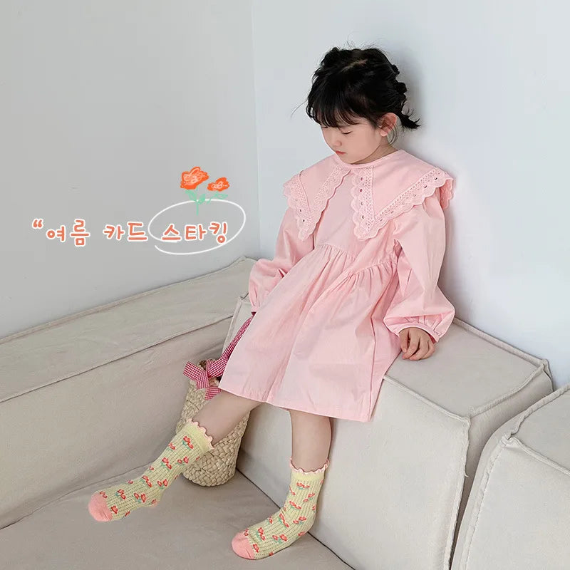 Spring Summer Socks Children Mesh Socks Kids Girls Calf Length Polka Dots Socks 3 Pairs/bag