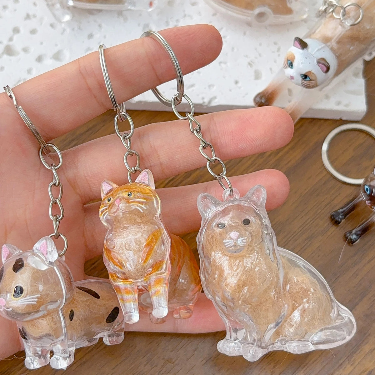 New Cat Hair Storage Keychain Bag Pendant Transparent Pet Fur Keepsake Capsule Souvenir Collection Gift Decoration Accessories