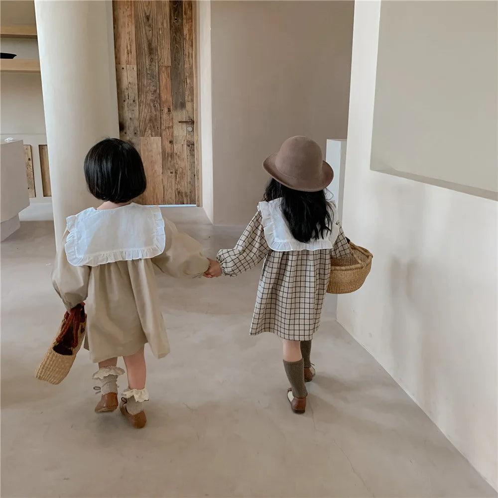 Spring toddler children  Girls' Clothing Korean Retro Dress costume For kids Girls' Clothes 1 2 3 4 5 6 T Birthday Plaid Dress