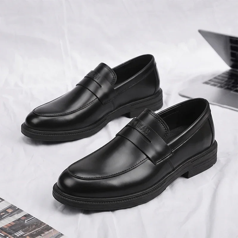 Men Black Penny Loafers Slip‑on Thick Sole Business Casual Office Daily Men Leather Shoes