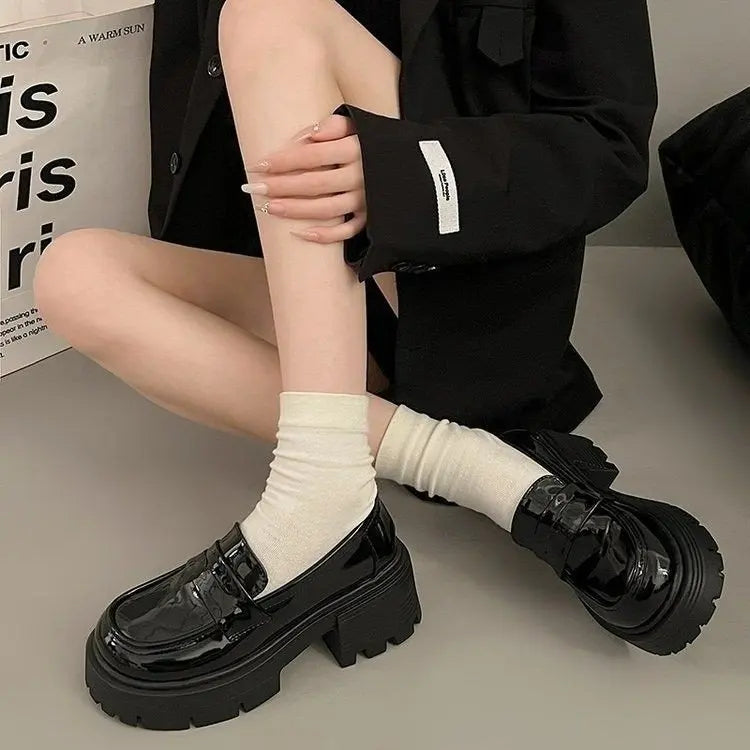 Women's Marry Jane Loafers Shoes Spring Autumn Platform Shoes Slip-on Loafers Fashion PU Leather Shoes Women Flats Black