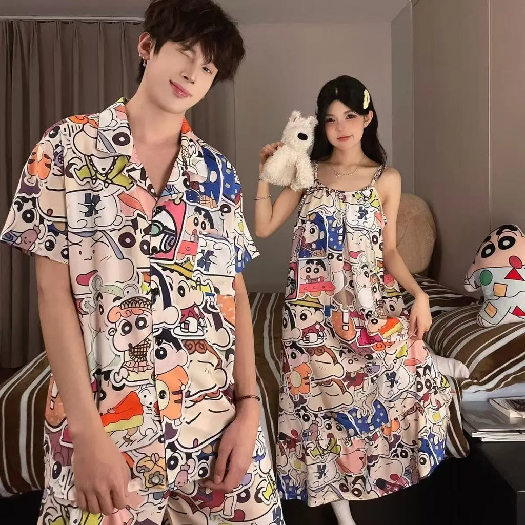 Pajamas Cute Cartoon Originality Printing Lovers Pajamas Summer Loose Comfort Thin Style Household Clothes Suit